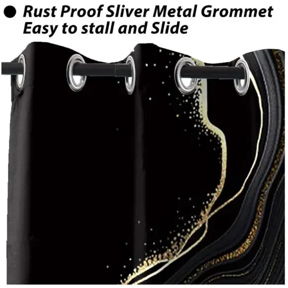 Baocicco Black and Gold Marble Window Curtains for Bedroom Living Room - Art Flu - Picture 5 of 6